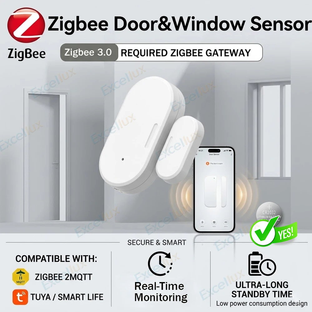 Tuya Zigbee Door Sensor Window Contact Sensor Open Closed Detector Smart Home Alarm Security Protection Work with Smart Life Z2M