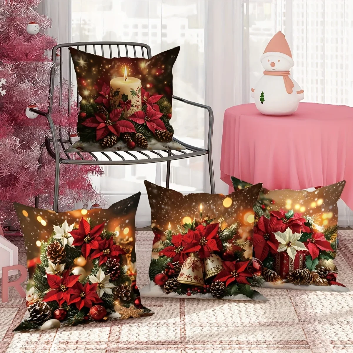 Christmas decoration pillowcase flower candle bell pillow cover living room sofa cushion cover room home decoration