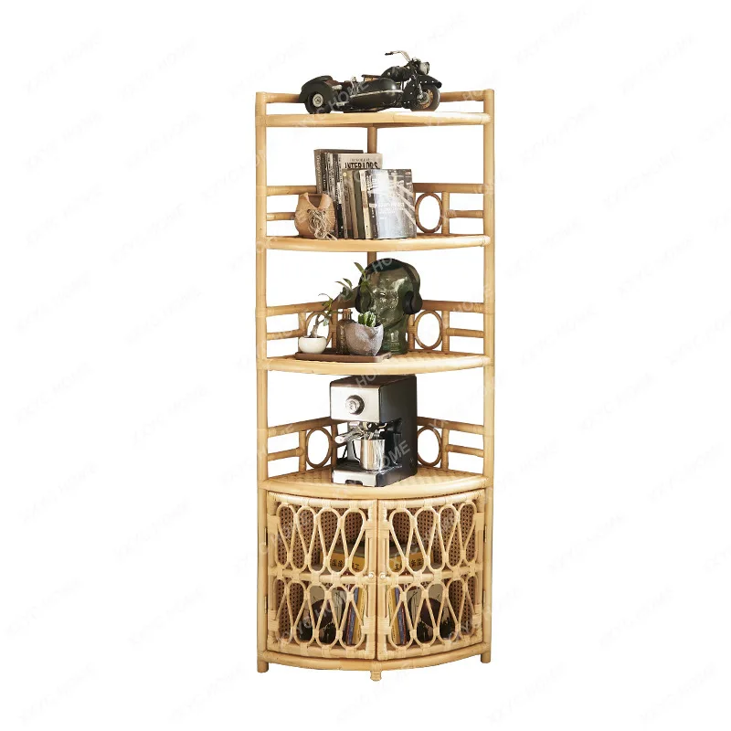 

Rattan Shelf Floor Bookshelf Storage Cabinet Office Fan-Shaped Bookshelf