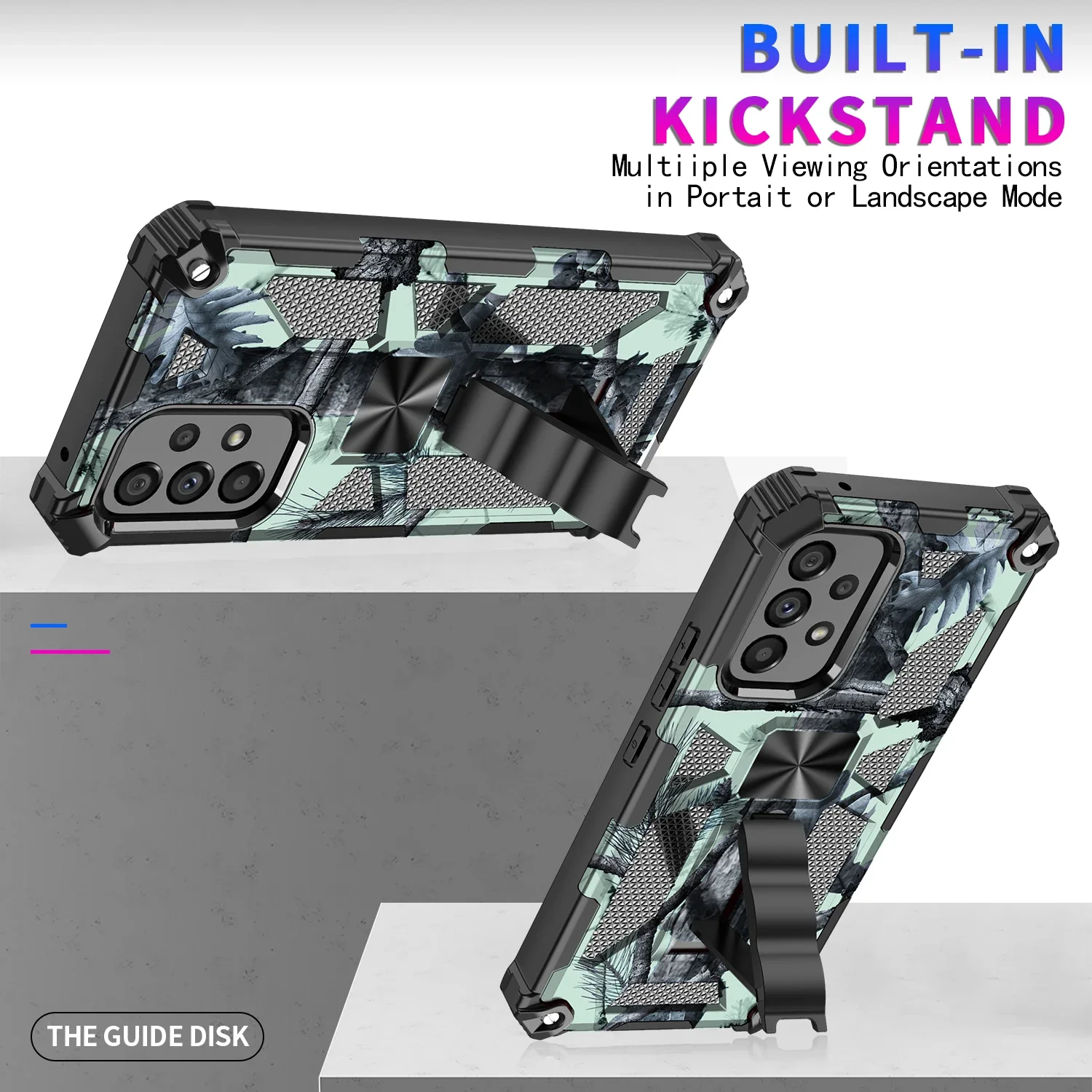 Camouflage Shockproof Phone Case For Samsung Galaxy A13 A04S A14  A54 A15 A55 5G TPU Frame Hard Plastic Kickstand Back Cover