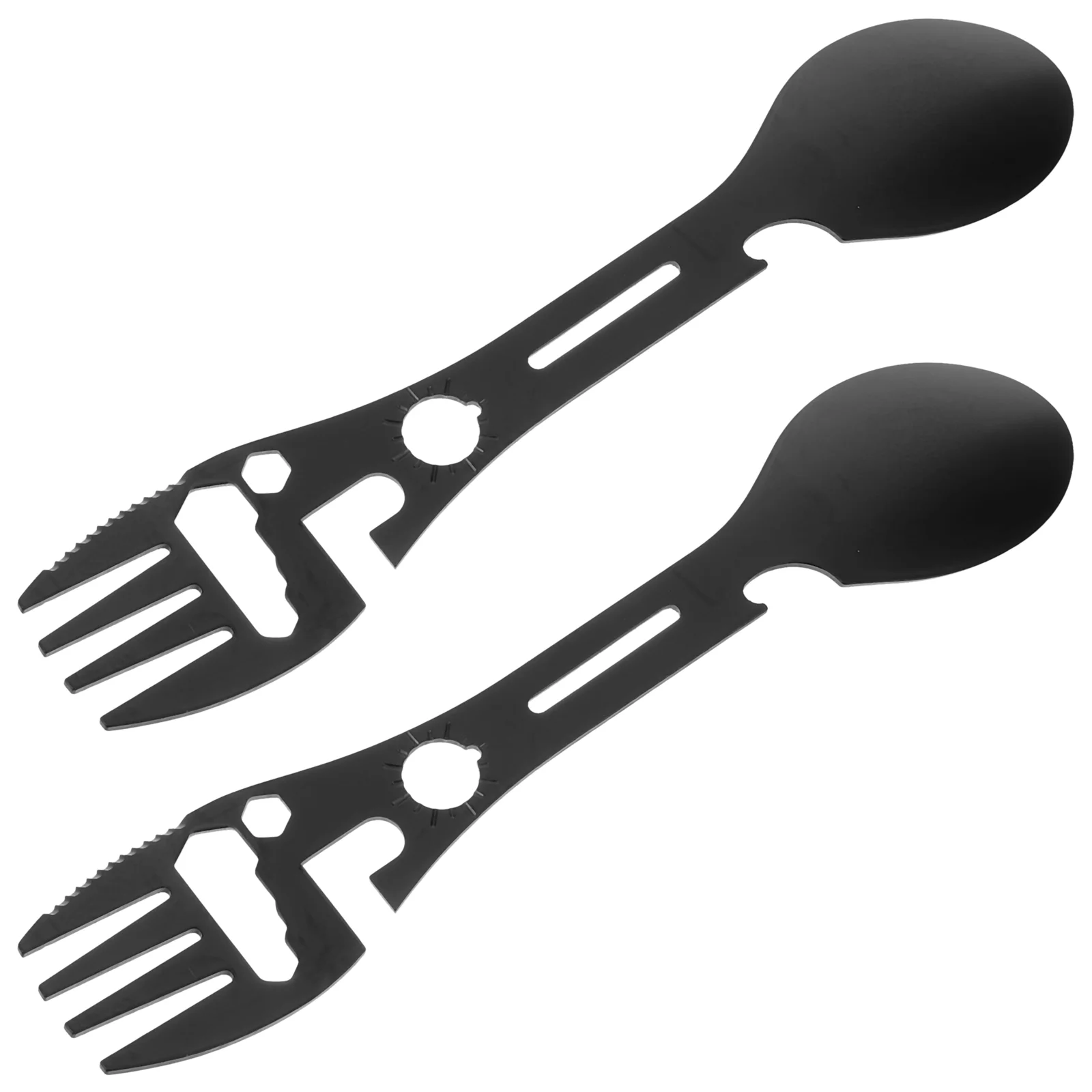 

2 Pcs Outdoor Picnic Tableware Multi-use Metal Spork Camping Fork Spoon Serving Utensils Hiking Supplies Convenient