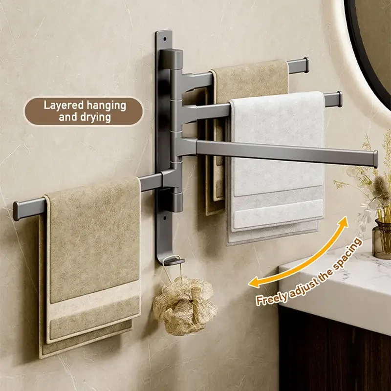

Towel Bars Bathroom Towel Holder Metal Swivel Towel Rack Space Saving Swinging Towel Rack Wall Mounted Towel Holder with Hooks