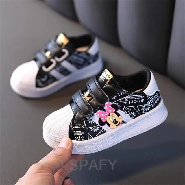 Children\'s White Sneakers Mickey Mouse Toddlers Girls Boys Breathable Lace-up Casual Sport Shoes Kids Tennis 2-6Y Toddler Shoes