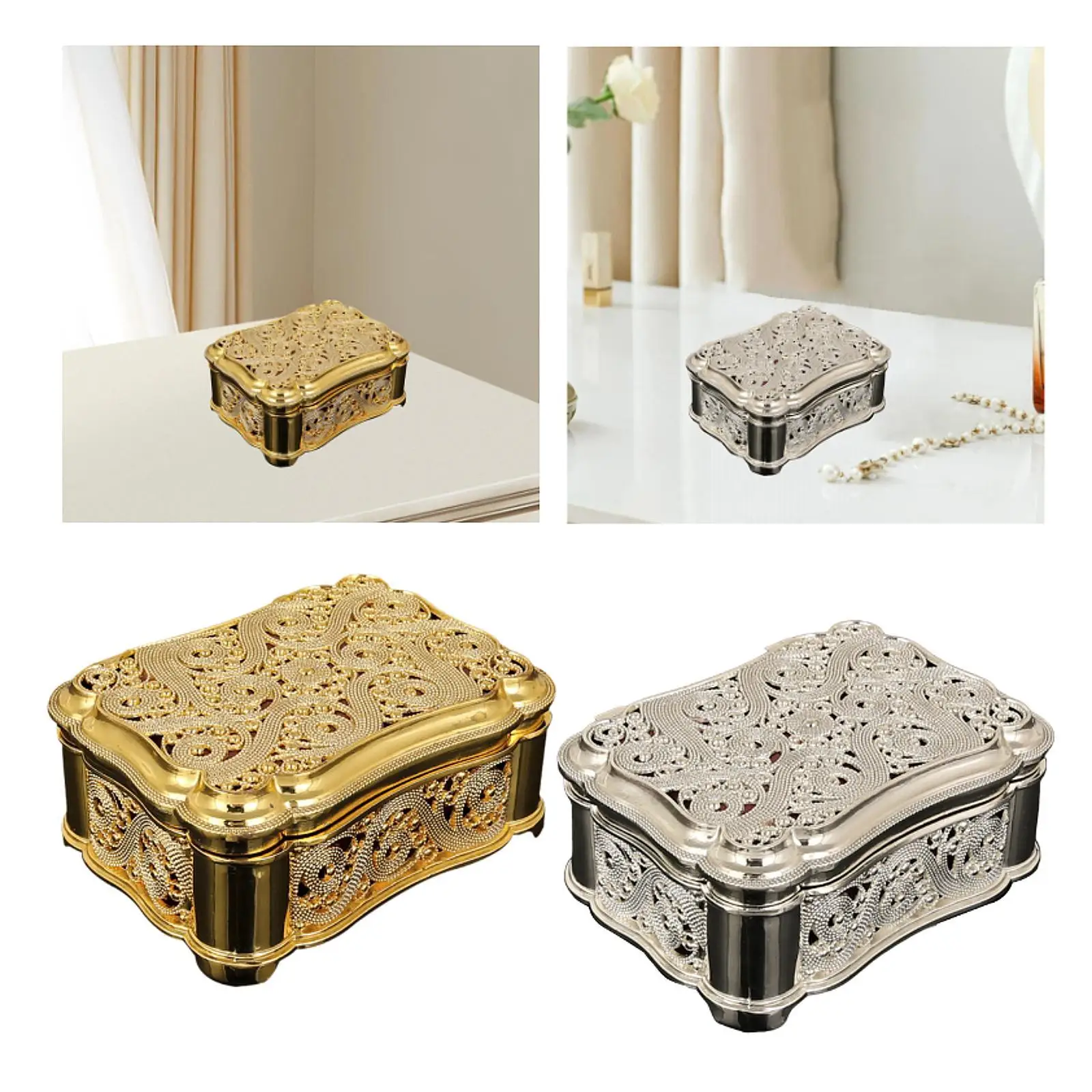 Caja de almacenamiento de joyas, tocador rectangular portátil, regalo de boda, decoración del hogar para collares, pendientes, pulseras, anillos para niñas