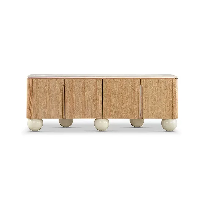 xx-Creamy Modern Style Home Furniture Ball-Leg Textured Light Wood TV Stand Sideboard Cabinet for Living Room Apartment*