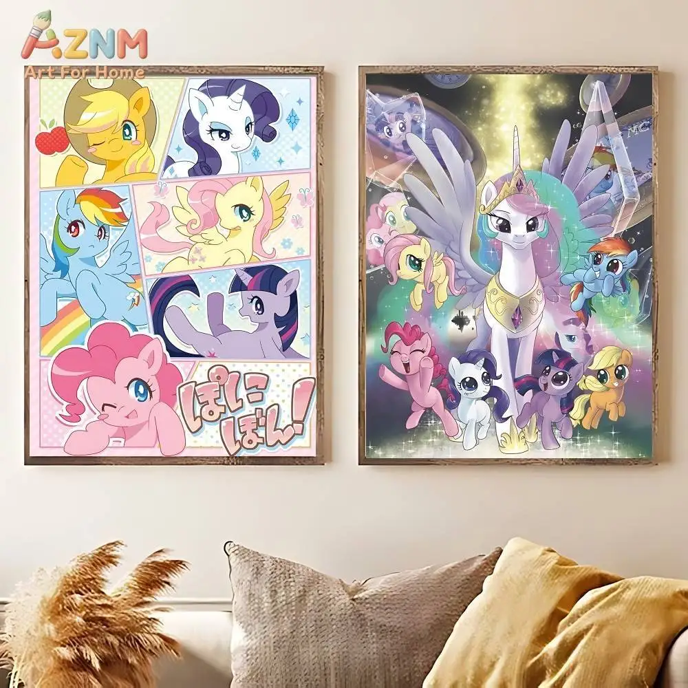 AZNM My Little Pony Princess Celestia Pinkie Pie Twilight Sparkle, impresión en lienzo para pared, sin marco, bonito póster decorativo de dibujos animados