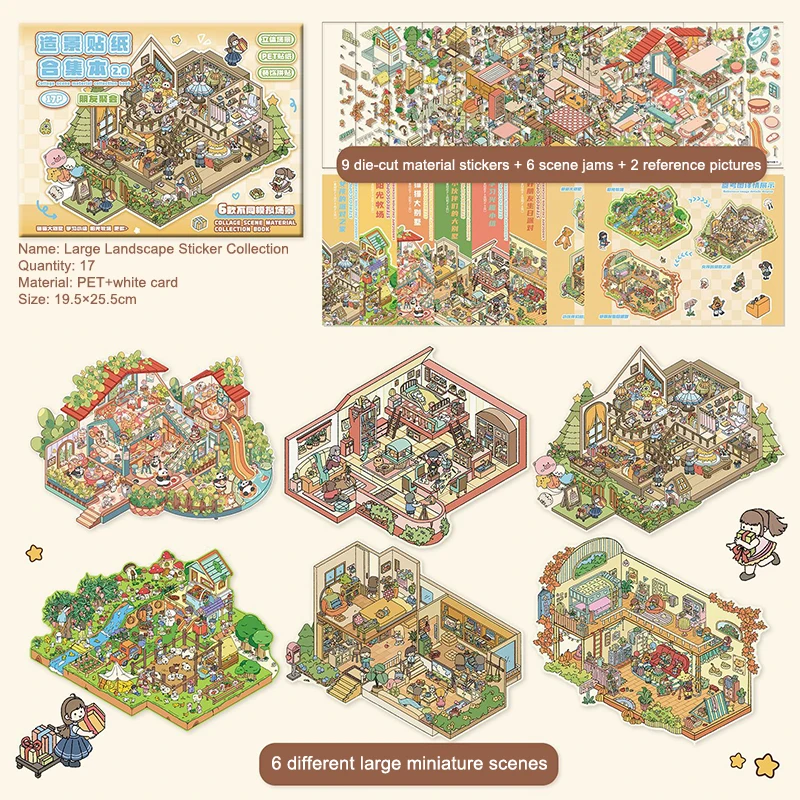 1Set Cartoon Travel Diary Landscape Sticker DIY Toy Game Books DIY Miniature Scene Visual Stacking Stickers Birthday Gifts