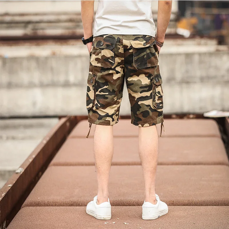 ポケット付きロングバギーメンズカーゴショーツ迷彩ハーフビッグサイズルーズバミューダカモ男性ショートパンツオーバーサイズワイド美しい