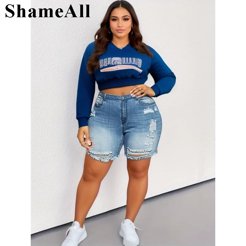 

Plus Size Raw Hem Ripped Stretchy SKinny Denim Shorts 5XL Summer Women Short Jeans