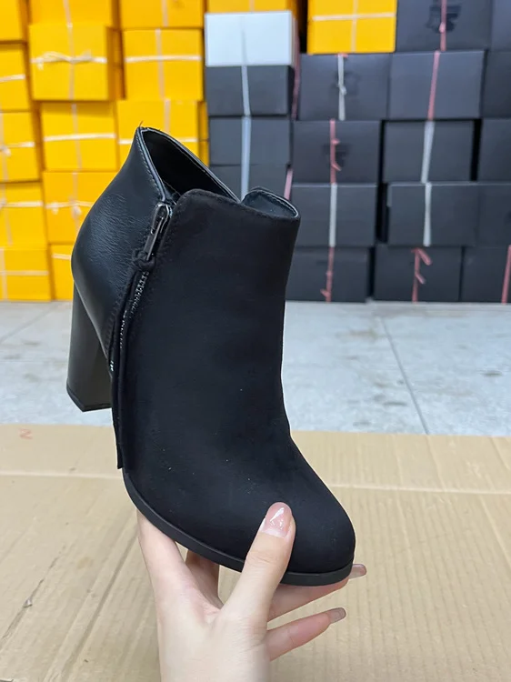 

Модные женские ботинки для повседневной носки, однотонные, на массивном высоком каблуке, с боковой молнией, короткие ботильоны из искусственной кожи, весна-осень