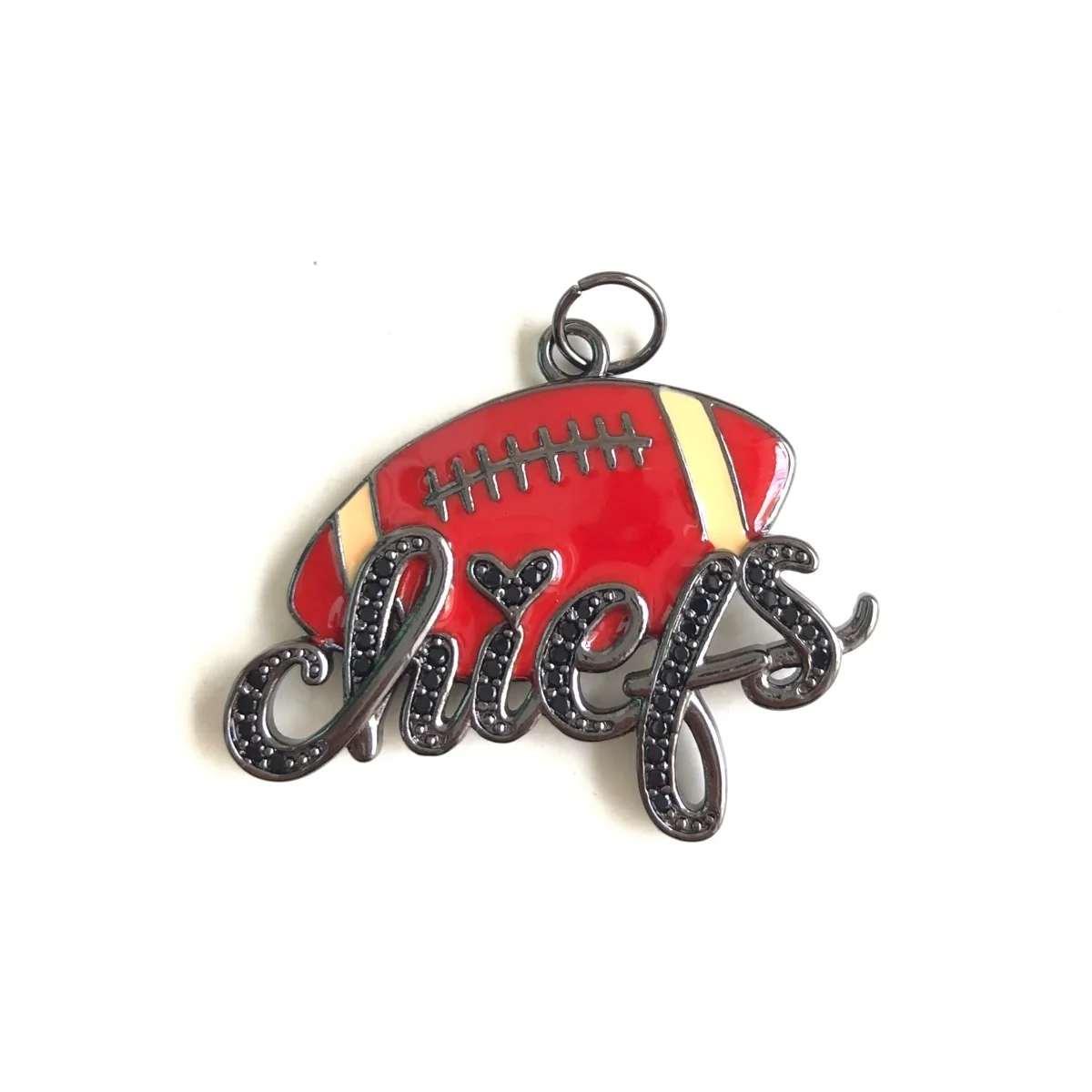 5pcs Zirconia Paved I Love Chiefs Football Words Charms Pendants for Women Bracelets Men Necklaces Sports Themed Jewelry Making