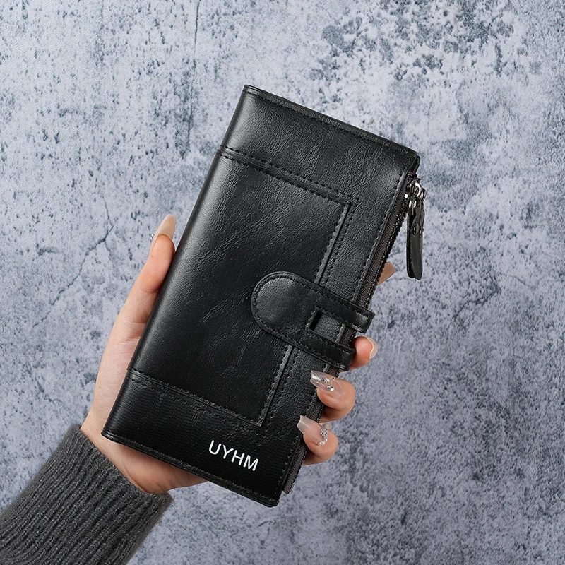 

New Korean women's long wallet zipper buckle PU large-capacity multi-card change bag clutch bag female wholesale