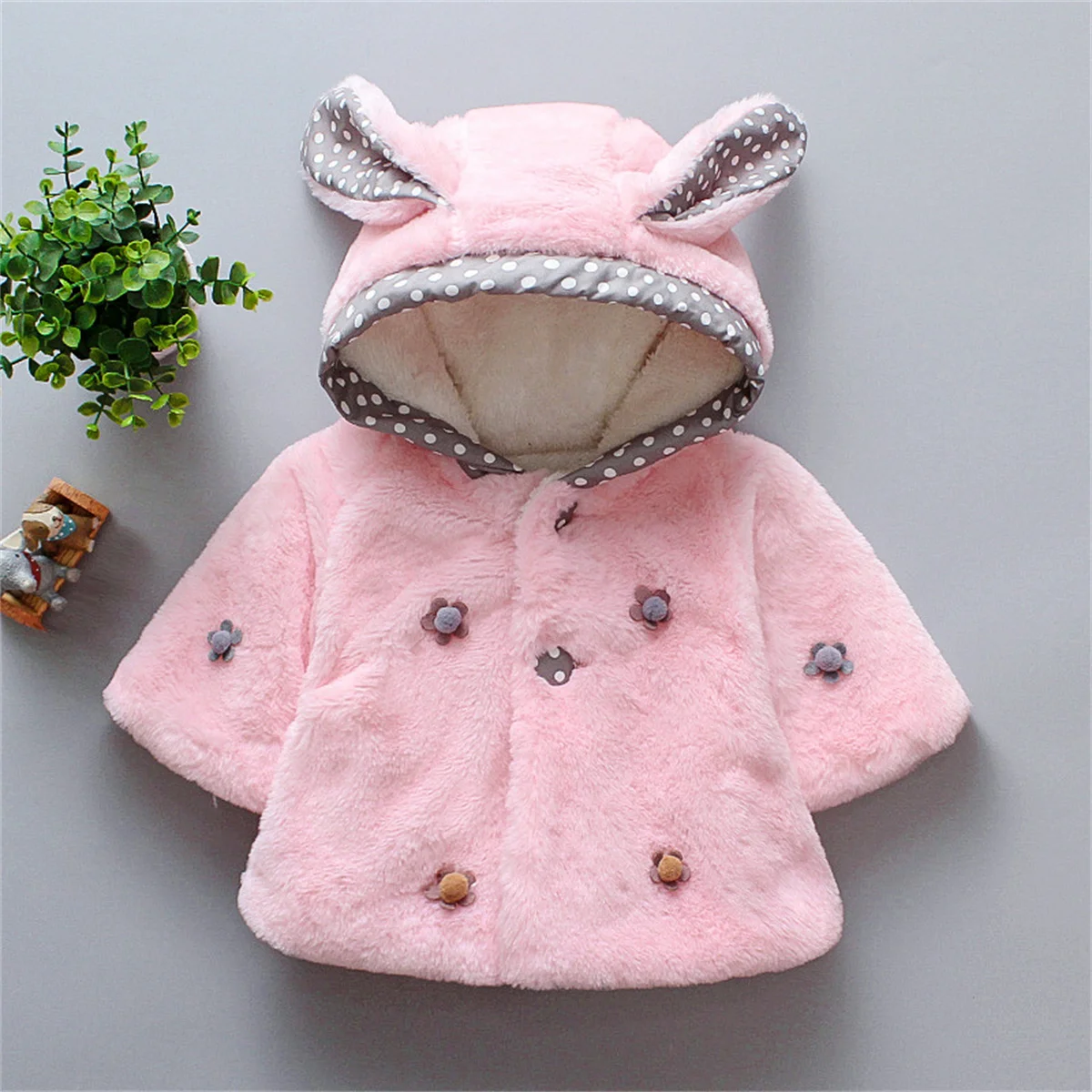 Autumn/Winter Coat Coat Furry Hat Shawl Rabbit Ears Cute And Sweet Delicate Buttons Thick Warm Coat Rabbit Ears