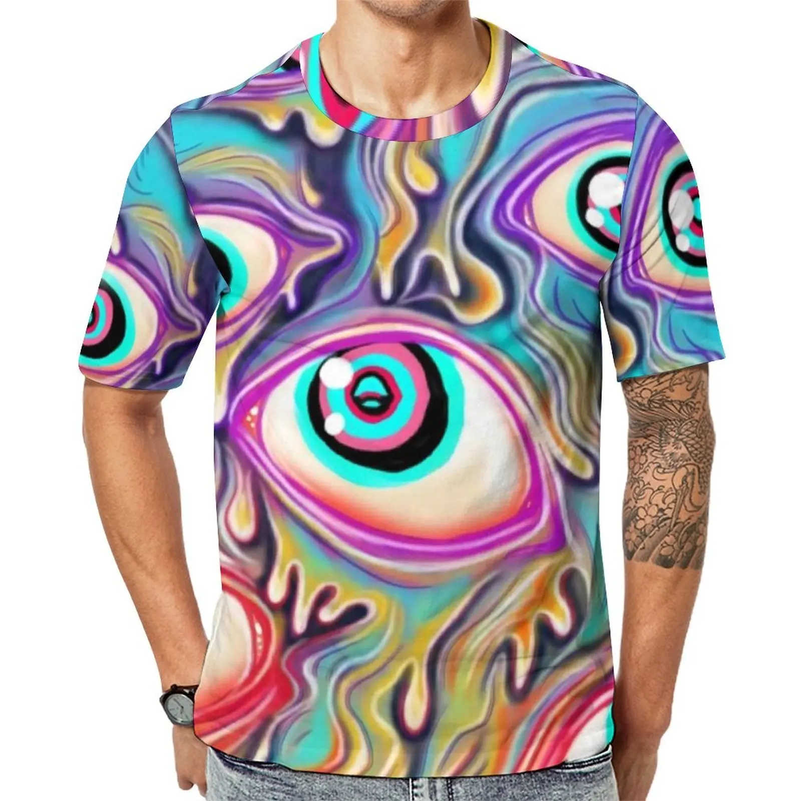 Colorful Dripping Eyes T Shirt Eyeball Pattern Hip Hop T Shirts Couple Funny Tee Shirt Summer Short Sleeve Graphic Tops 5XL 6XL