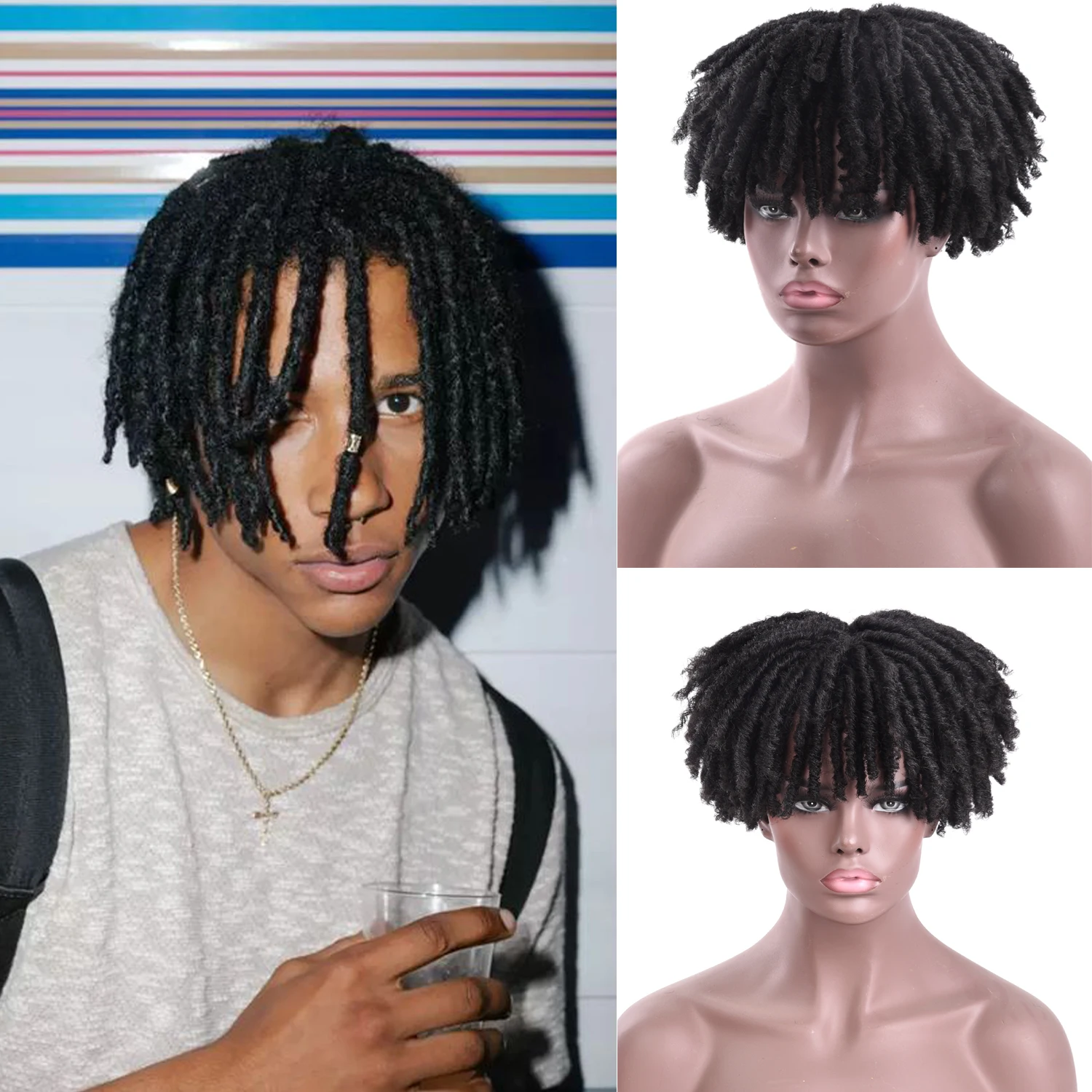 Silike Synthetic Topper Handmade Dread lock Hair Topper Wig 27-613 Ombre Dread locks Soft Short Wig Dreads for Men Women