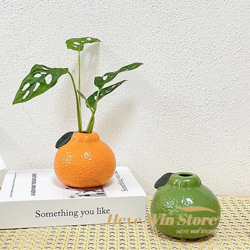 Orange Small Vase Decoration, Living Room Flower Arrangement Hydroponic Green Rose Vase, Creative Handicraft Desktop Decoration