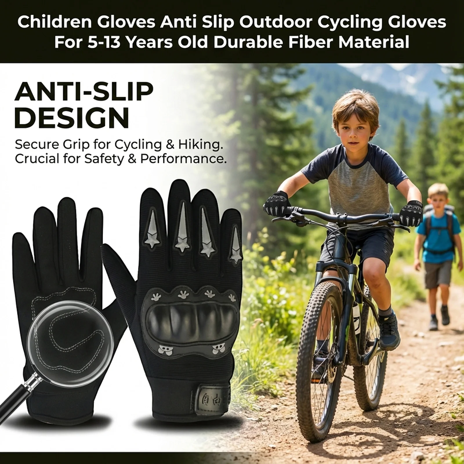 Taktische Handschuhe für Kinder, langlebiges Fasermaterial, rutschfestes Design, Outdoor-Schutzhandschuh für Radfahren, Wandern, für 5–13 Jahre – Detail 1
