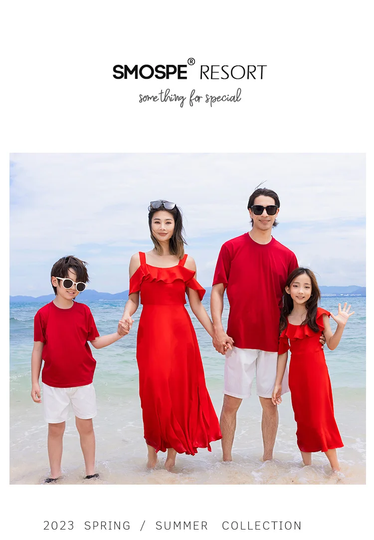 2024 Summer Family Matching Red Clothes Vacation Look Mother Daughter  Matching Party Dress Father and Son T Shirt Two Piece Set - AliExpress 1501