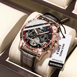 POEDAGAR Automatic Mechanical Tourbillon Wristwatch Luxury Watch for Men Waterproof Luminous Date Week Leather Men's Watches+box