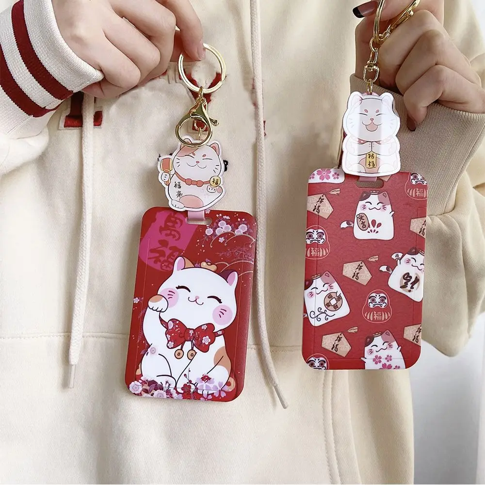 Kawaii Fortune Cat ID Card Protection Cover Card Holders Retractable Card Case