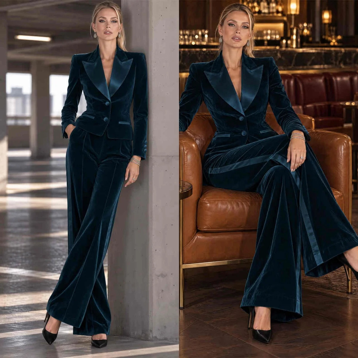 Design Women Jacket Velvet 2 Piece（Blazer+Pants）Single Breasted Mother Suits Fashion Peaked Lapel Wedding Suit Customized