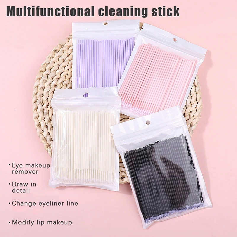 100 Pcs Disposable Eyelash Brushes Swab Microbrush Eyelash Extension Tools Eye Makeup Removal Cleaning Cotton Swabs