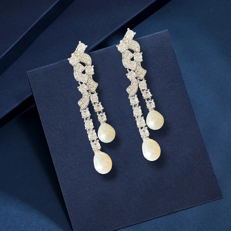 Luxury Handcraft Freshwater Pearl Tassel Drop Earrings for Women's Sparkly AAAA Zircon High-end Dangle Ear-ring Pendant Jewelry