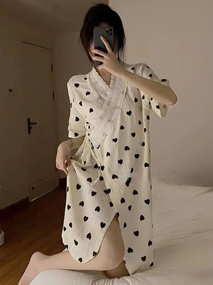 Robes Women Simple Cozy Lace Fashion Print Japan Style Casual Loose Summer Design Sleepwear Comfortable Homewear All-match Ins