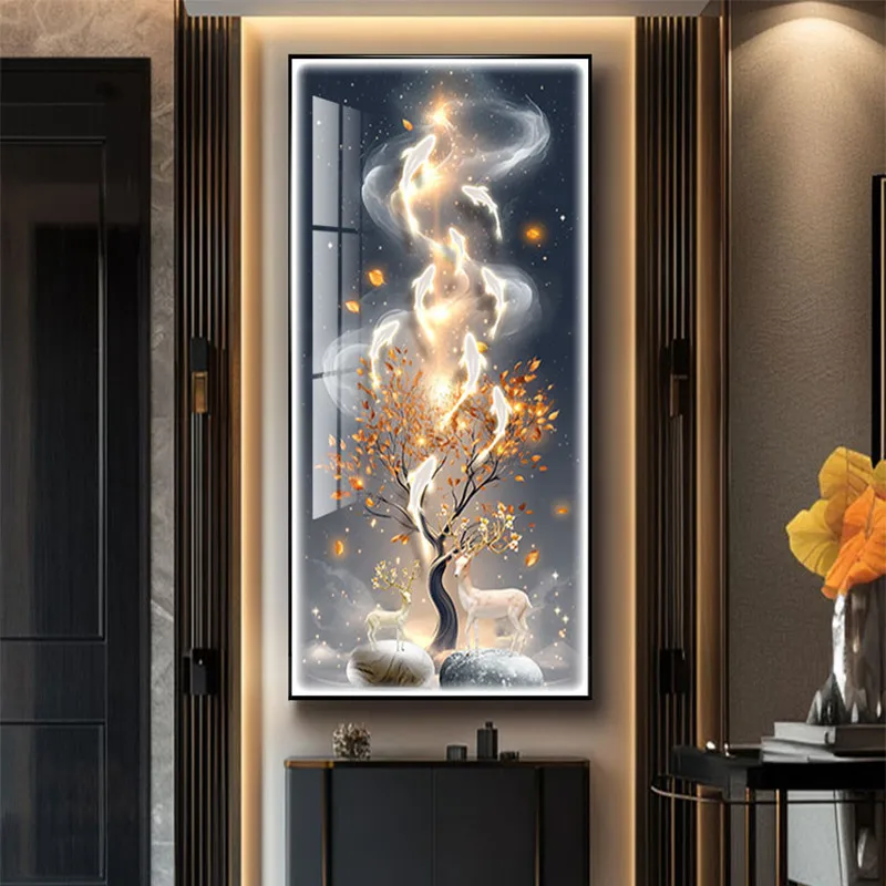 

Modern Nine Fish Picture Mural Lamp Entrance Decoration Painting Corridor Wall Light High end Background Wall Hanging Painting