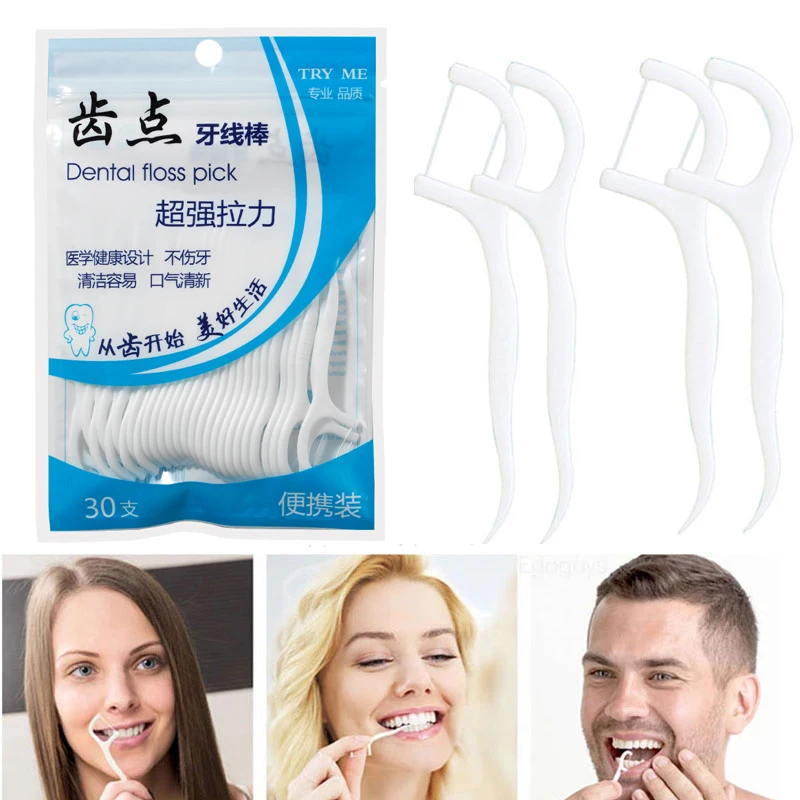 Hot 30/50pc/bag Dental Flosser Picks Teeth Stick Tooth Clean Oral Cleaning Care Disposable Floss Thread Toothpicks Free shipping