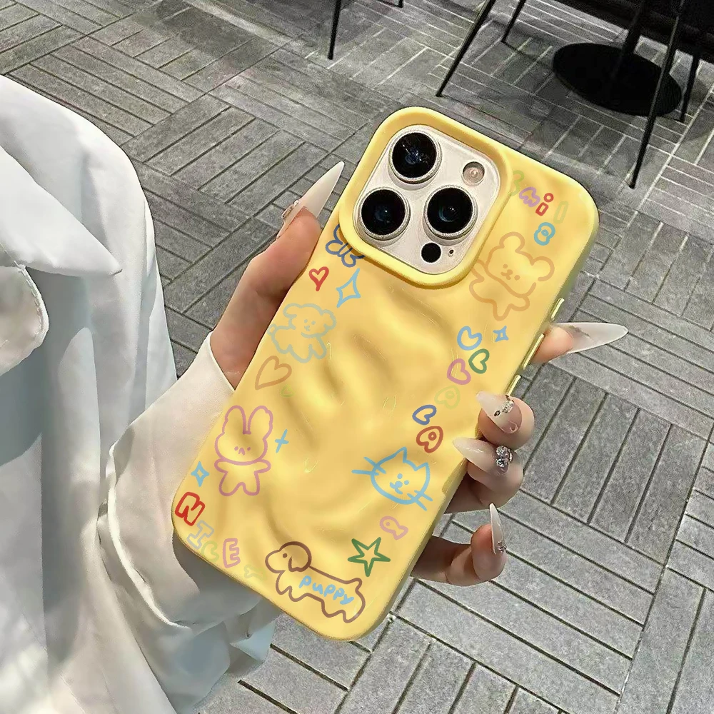 Niedliche Linienzeichnungs-Cartoon-Handyhülle für iPhone 17 16 15 14 13 12 11 Pro Max 14 Plus 17 Air Falten-Wellen-Soft-Silikonhülle – Detail 5