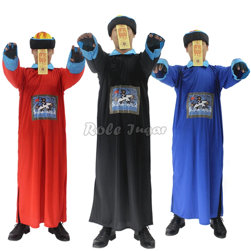 Chinese Traditional Ghost Festival Cosplay Costumes Men Women Halloween Performance Horror Zombie Robe + Hat Sets