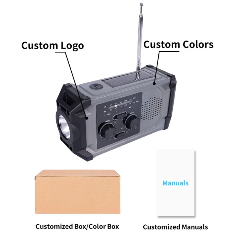 طقم نجاة للطوارئ بقدرة 2000 مللي أمبير في الساعة لراديو الطقس بالطاقة الشمسية مع شاحن هاتف ومصباح يدوي للتخييم
