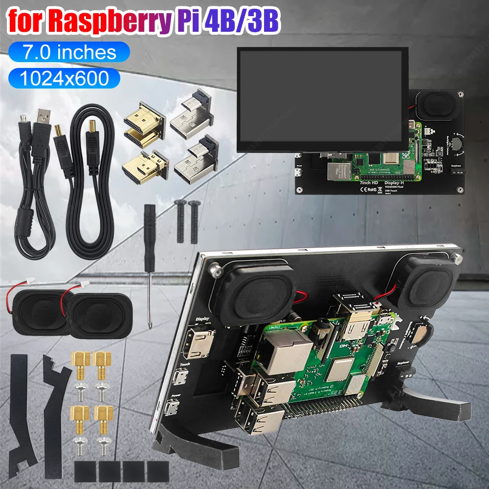 

7-дюймовый модуль сенсорного экрана IPS для Raspberry Pi 4B/3B 1024x600 HDMI-совместимый дисплей для ПК, ноутбука, мини-монитора ПК