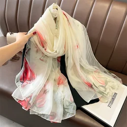 2023 femminile grande estate seta sottile Hijab avvolge donne elegante sciarpa floreale scialle primavera Pashmina spiaggia stole Bufanda Foulard