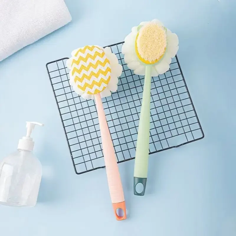 1pcs สีชมพูฟองน้ําผมยาวนุ่มแปรงอาบน้ํา Doubleside RUB แปรงอาบน้ํากลับ Scrubber Exfoliating TOOL