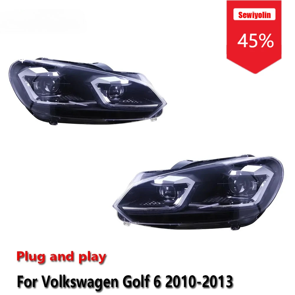 

Автомобильные светодиодные фары Sewiyolin в сборе для Volkswagen Golf 6 2010-2013, противотуманные фары DRL, стоп-сигнал поворота, Plug and Play