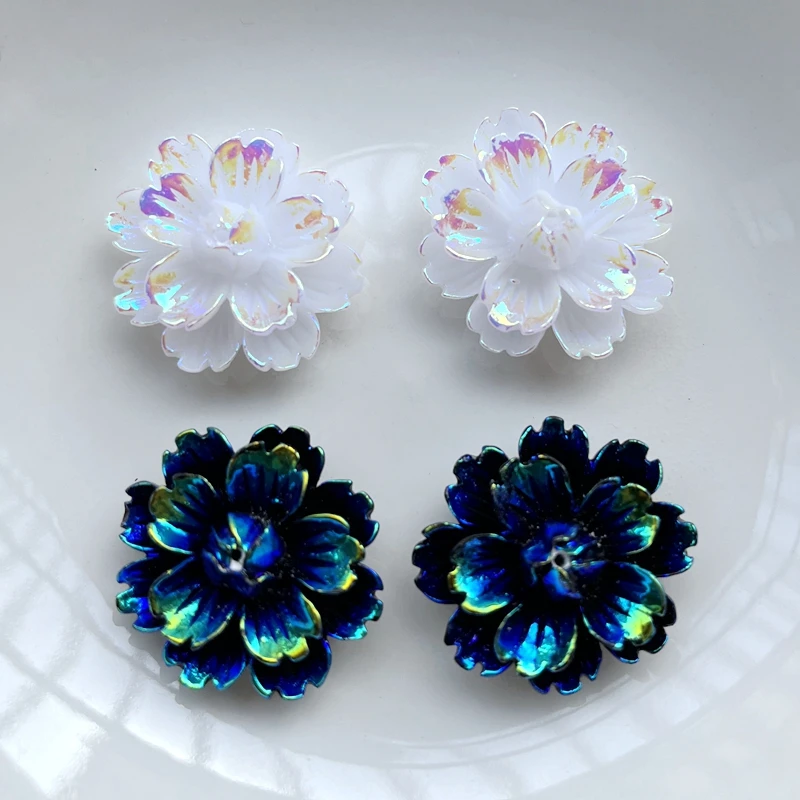 8pcs  25mm flower AB color resin sewing diamond pendant earrings making accessories DIY decorative scrapbook crafts applique