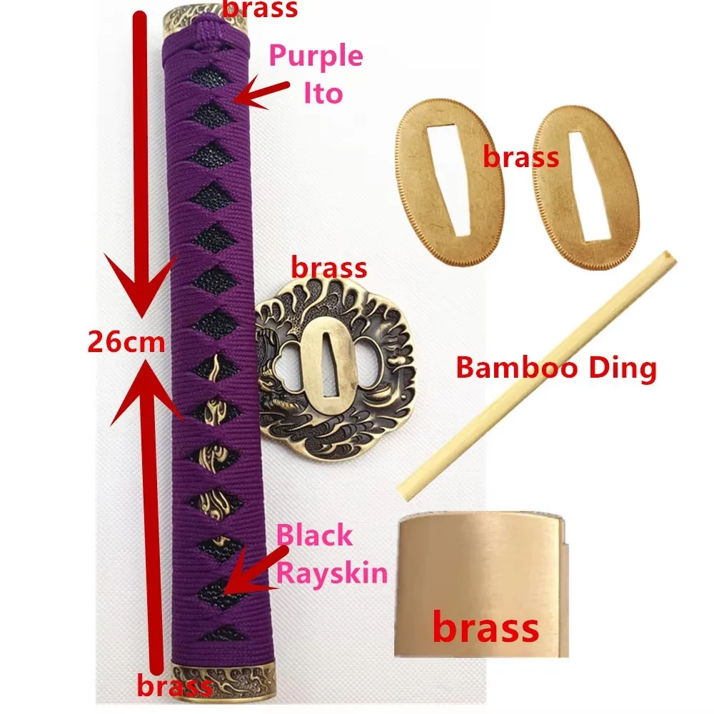 

26cm Rikko Hourglass Shape Tsuka Handle Brass Tsuba Fuchi Menuki Guard Fittings For Japanese Sword Samurai Katana Wakizashi Acce