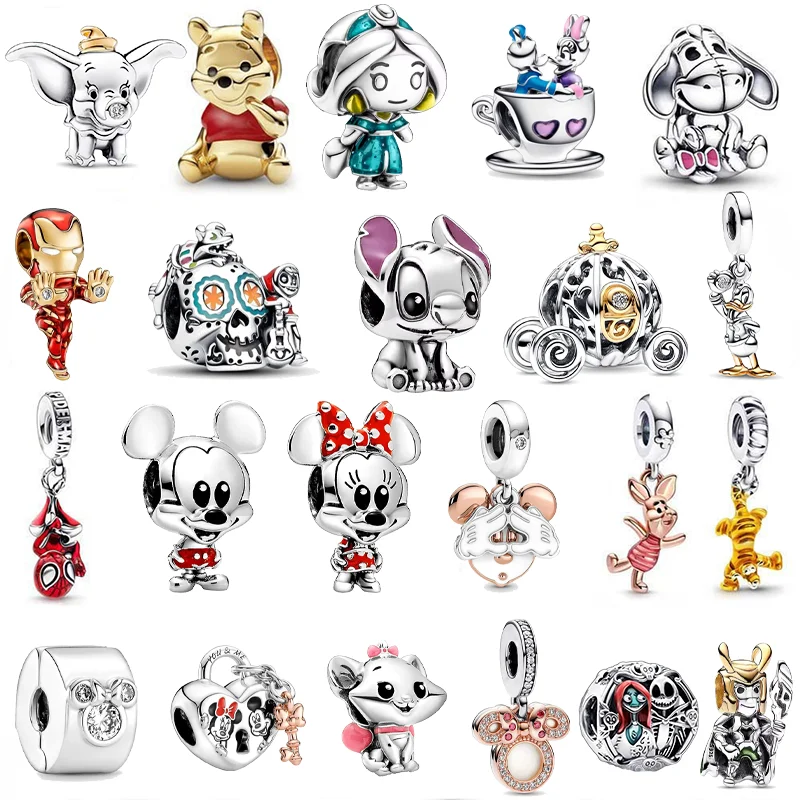 Disney-DIY Charm Beads Fit Bracelets, Minnie Figure Model, Stitch Charm, Anime Jewelry Accessory, Citrouille, Chariot, 100e Princesse