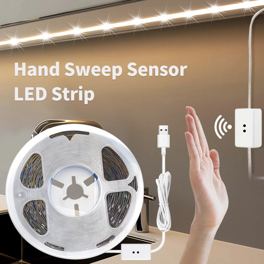 

5V LED Strip Lights 1M 2M 3M 4M 5M 10M USB Diode Tape with Hand Scan Sensor Switch for Bedroom Cabinet Closet Kitchen Stairs