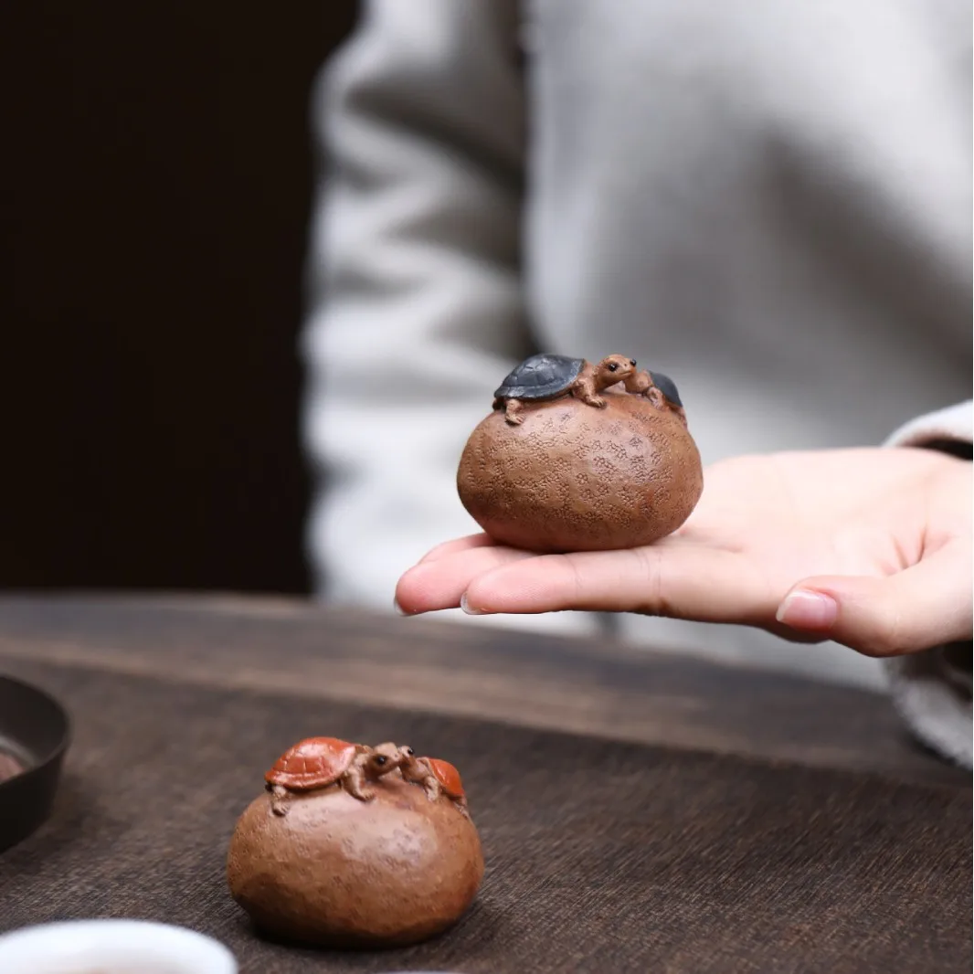 Yixing Zisha Pet Mother And Baby Bionic Ornament Creative Handmade Turtle Set Tea Play Ceramic Suitable For Breeding Wholesale