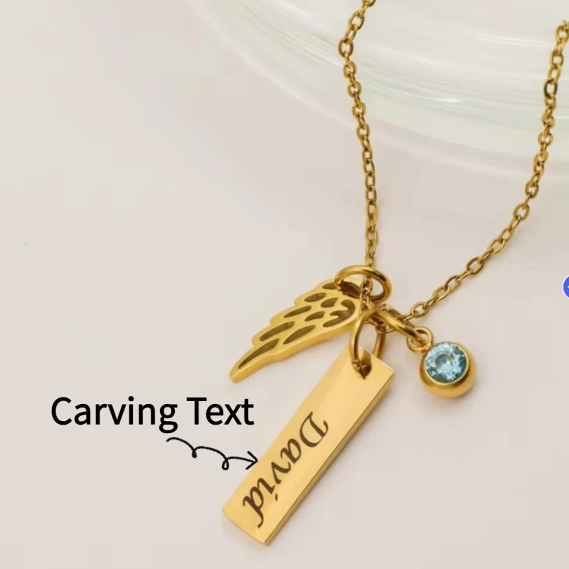 

Personalized Necklace, Angel Wings Blessing, Commemorative Month Of Birth, Baby Birth, Personalized Name Angel Blessing Necklace