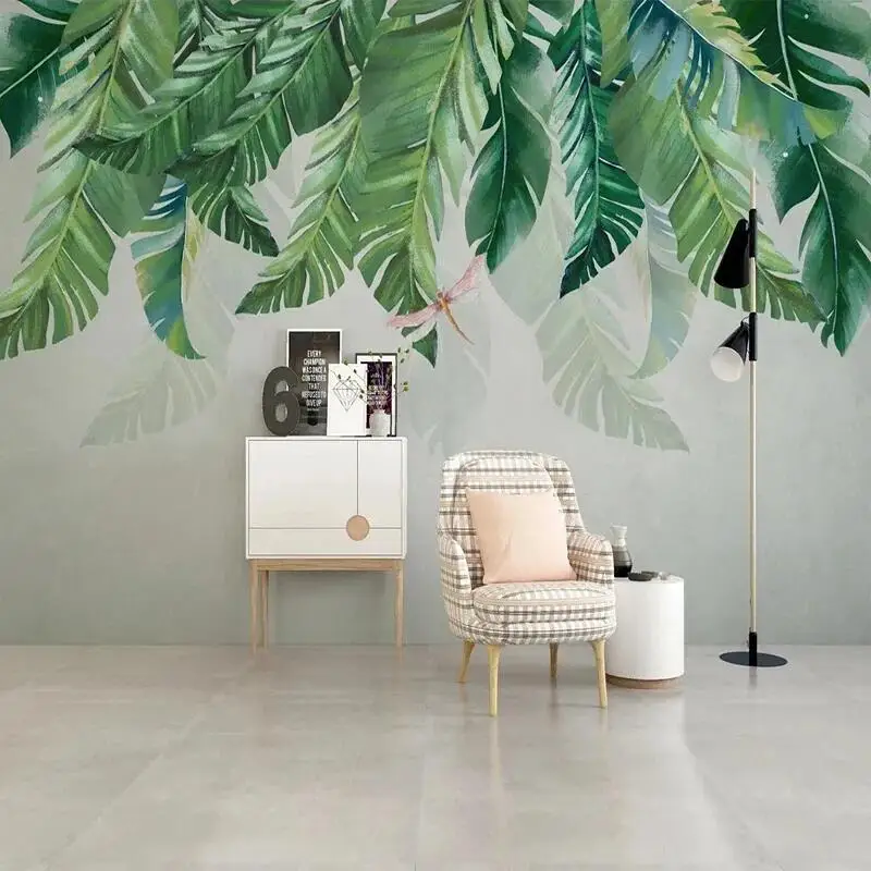 

Custom Mural Wallpaper Nordic Fresh Hand-Painted Tropical Plants Wall Painting For Living Room TV Bedroom Decor Papel De Parede