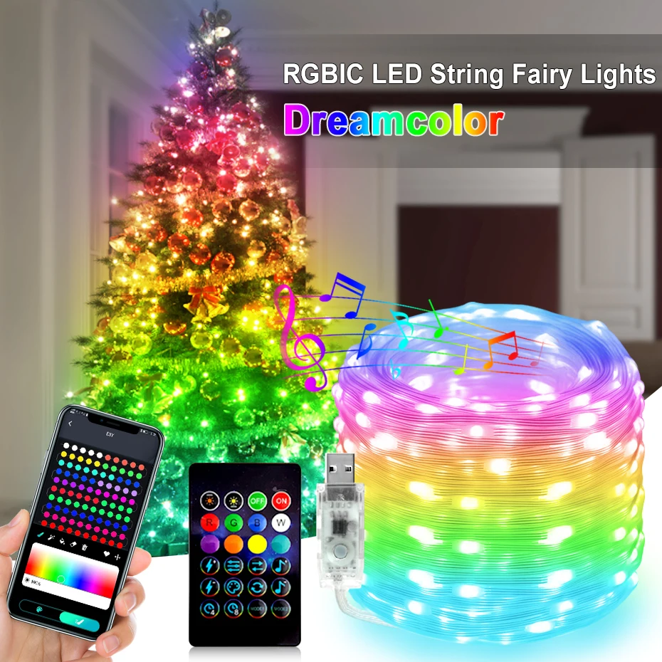 Dream color USB LED String Licht RGBIB WS2812B Smart dimmbare Lichterketten IP67 wasserdicht für Hochzeit Weihnachts dekoration