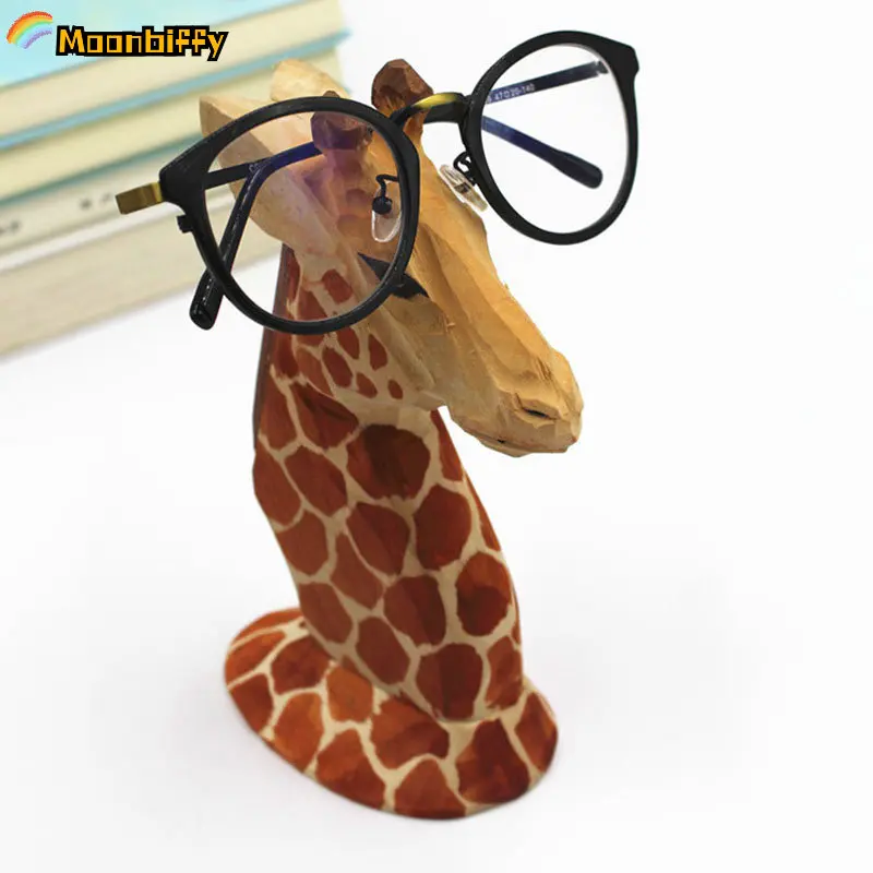 Wooden Animal Figurine Eyeglass Rack Display Stand Hand Carve Giraffe Parrot Cock Glasses Spectacle Holder Office Home Decor