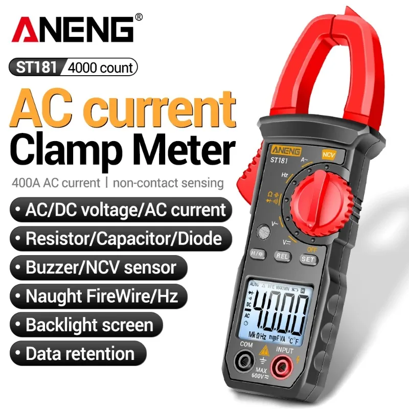 

ANENG ST181 Smart Clamp Multimeter 400A AC Current Meter 600V Voltage Tester 4000 Counts Car Amp Hz Capacitance NCV Ohm Tools