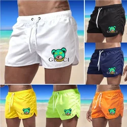 Men's beach shorts, sports surfing shorts, gym, running, quick drying, bear print luxury swimsuit