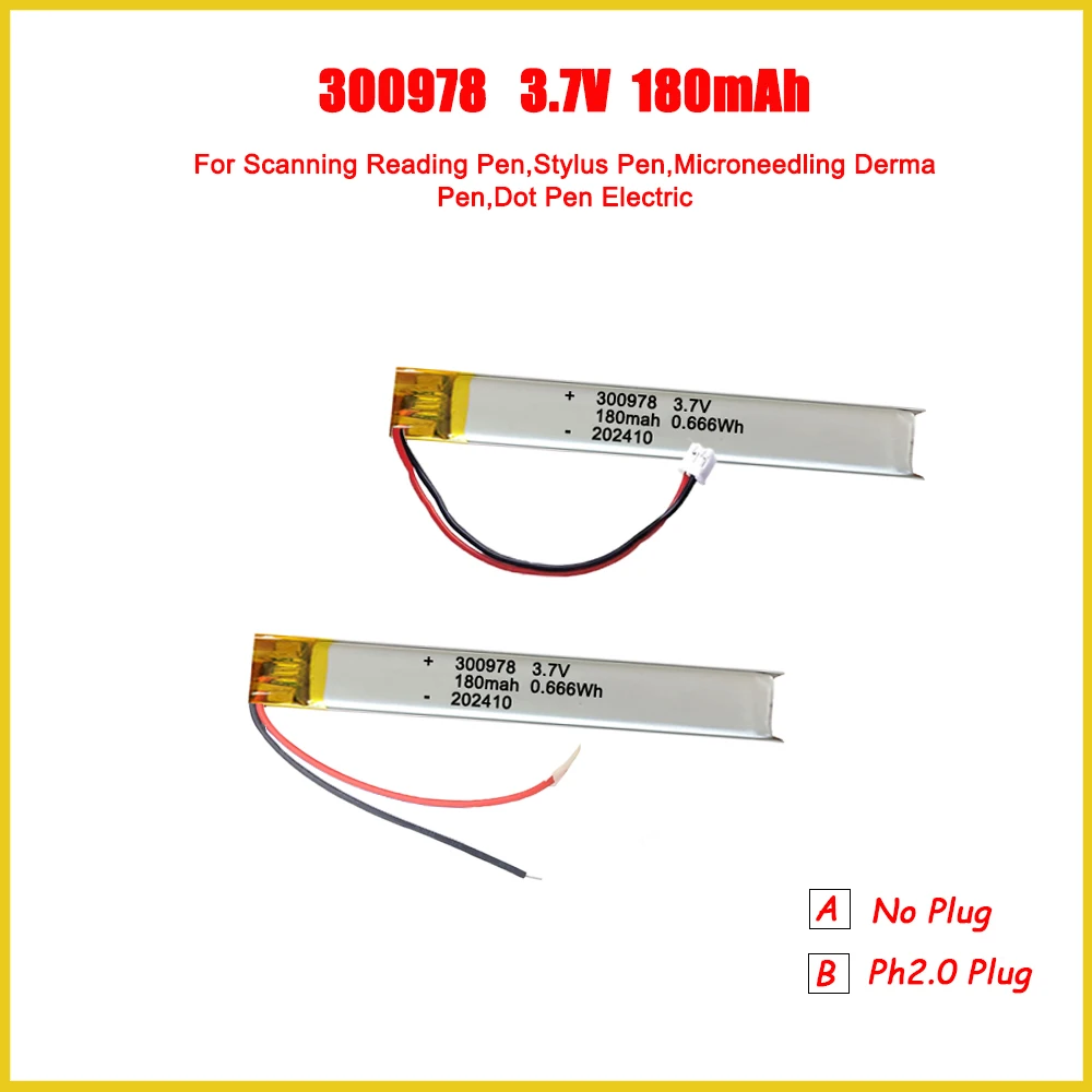 

3.7V Lipo Battery 300978 180mah Lithium Battery For Scanning Reading Pen Stylus Pen Microneedling Derma Pen Dot Pens Electric