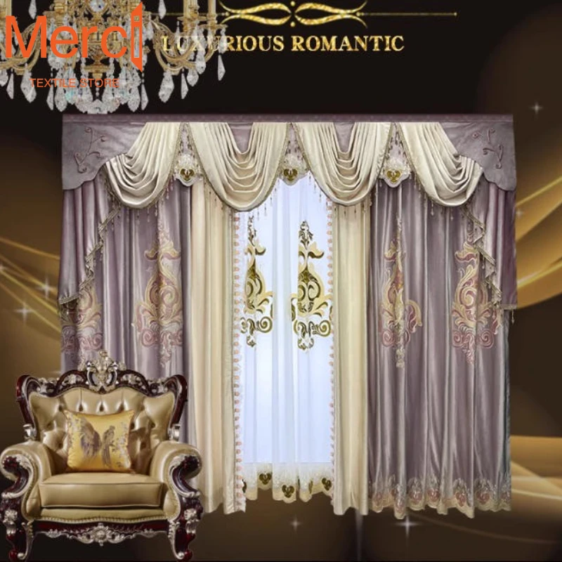 

European Thickened Velvet Embroidery Blackout Fashion Luxury Curtains for Living Dining Room Bedroom Door Elegant Custom Size